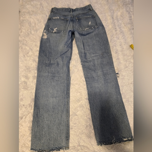 90s AGOLDE Mid Rise Loose Fit Ripped Wide Leg Cotton Jeans Size 23 - Picture 3 of 13